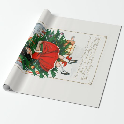 WRAPPINGSPAPIER : VINTAGE CHRISTMAS-ILLUSTRATIE CADEAUPAPIER (Uitgerold)