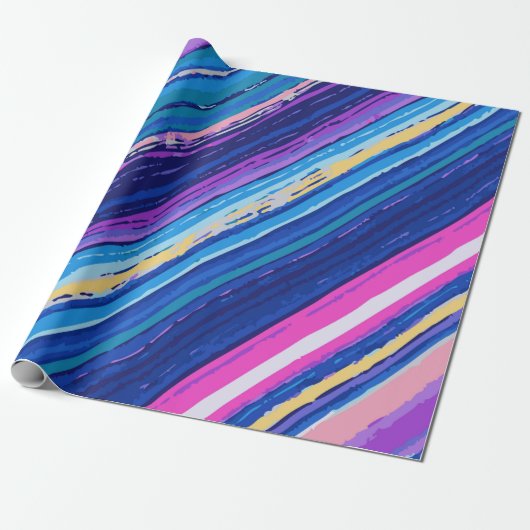 WrappinPink Blue Yellow Abstract Paint Lines Bold Cadeaupapier (Uitgerold)