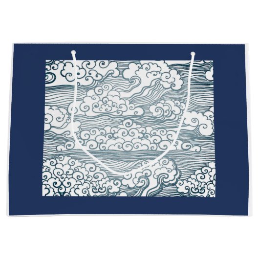 WRAPPORTBAG MET JAPANS WAVE PATTERN GROOT CADEAUZAKJE (Voorkant)