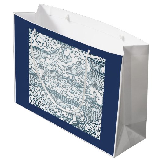 WRAPPORTBAG MET JAPANS WAVE PATTERN GROOT CADEAUZAKJE (Achterkant Gekanteld)