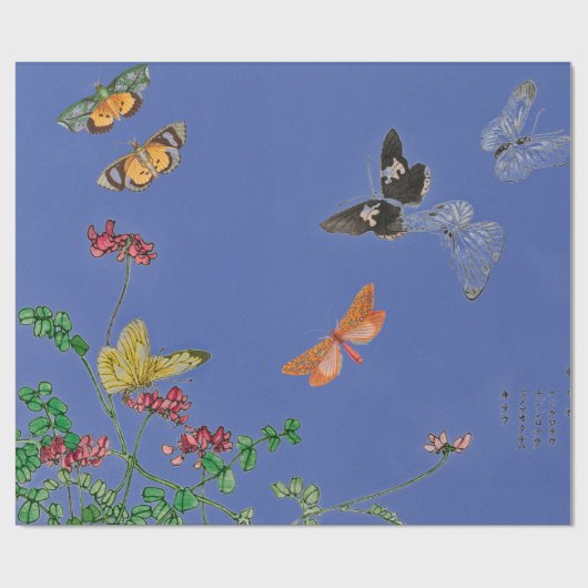 WRAPPORTBUTTERFLIES OP BLAUW CADEAUPAPIER (Vlak)