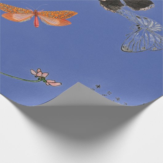 WRAPPORTBUTTERFLIES OP BLAUW CADEAUPAPIER (Hoek)