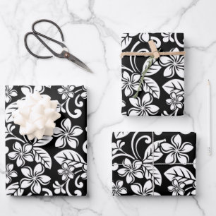 WRAPPORTPAPIEREN VAN ISLAND PLUMERIA (BLACK) INPAKPAPIER VEL