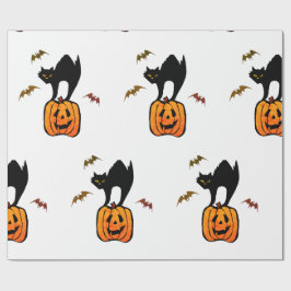 WRAPPORTSCHERMKAT MET POMPKIN EN BATS CADEAUPAPIER