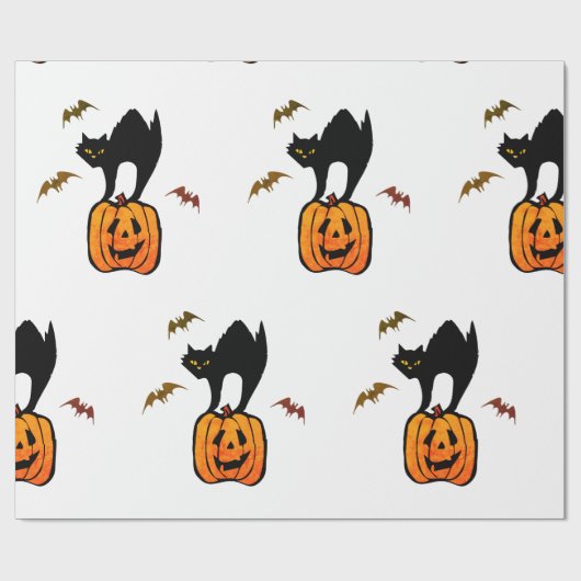 WRAPPORTSCHERMKAT MET POMPKIN EN BATS CADEAUPAPIER (Vlak)