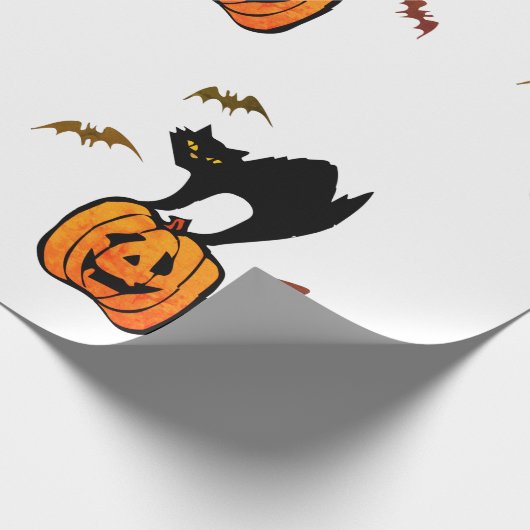 WRAPPORTSCHERMKAT MET POMPKIN EN BATS CADEAUPAPIER (Hoek)