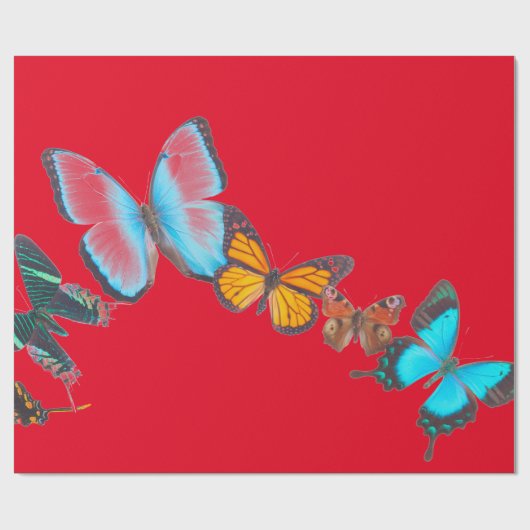 Wrapppapier ROOD MET BUTTERFLIES Cadeaupapier (Vlak)