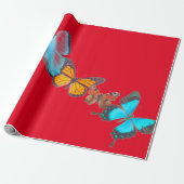 Wrapppapier ROOD MET BUTTERFLIES Cadeaupapier (Uitgerold)