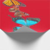 Wrapppapier ROOD MET BUTTERFLIES Cadeaupapier (Hoek)
