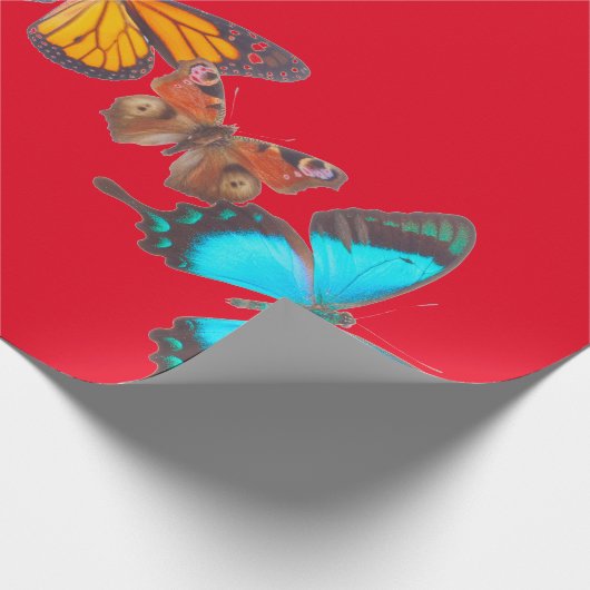 Wrapppapier ROOD MET BUTTERFLIES Cadeaupapier (Hoek)