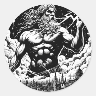 Wrath of Zeus inkt Illustratie Griekse mythologie Ronde Sticker