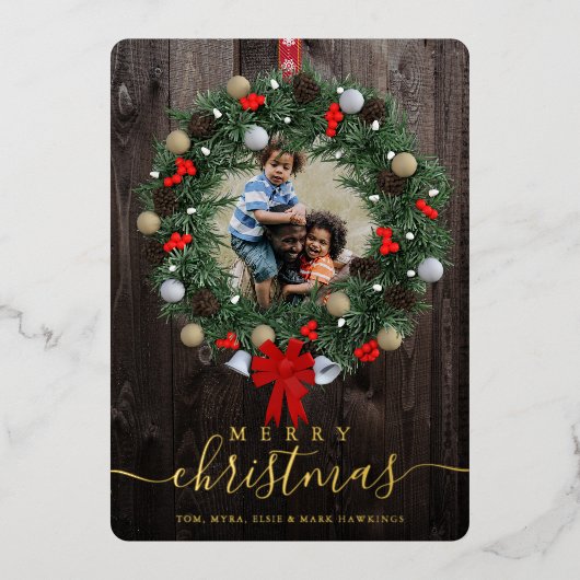 WreatCustom Photo Merry-kerstnaam Folie Feestdagenkaart (Voorkant)