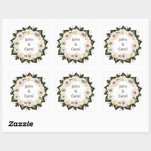 Wreatding Wedding Flowers Floral Arrangement Posta Vierkante Sticker (Vel)