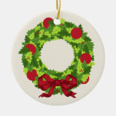 Wreate met kerstversiering met rode boe keramisch ornament (Voorkant)