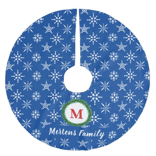 Wreatemonogram Jouw naam Blue & White Snowflakes Kerstboom Rok (Voorkant)