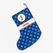 Wreatemonogram Jouw naam Blue & White Snowflakes Kleine Kerstsok (Achterkant (Hangend))