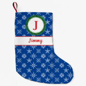 Wreatemonogram Jouw naam Blue & White Snowflakes Kleine Kerstsok (Voorkant)