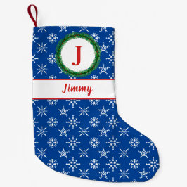 Wreatemonogram Jouw naam Blue & White Snowflakes Kleine Kerstsok