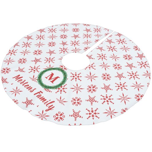 Wreatemonogram Jouw naam White en Red Snowflakes Kerstboom Rok (Gekanteld)