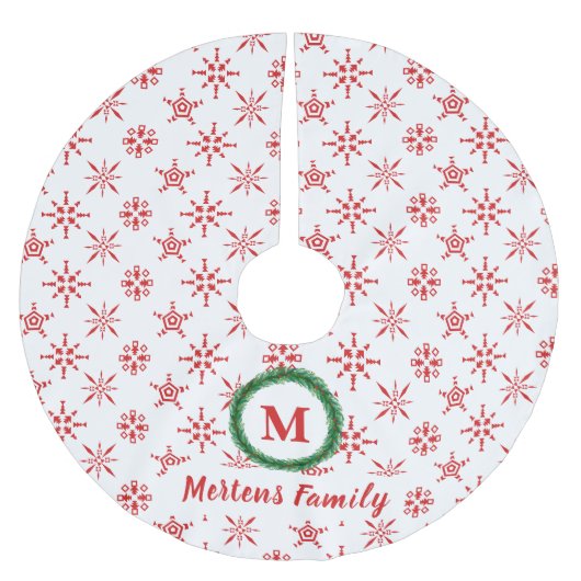 Wreatemonogram Jouw naam White en Red Snowflakes Kerstboom Rok (Voorkant)