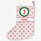 Wreatemonogram Jouw naam White en Red Snowflakes Kleine Kerstsok (Achterkant)