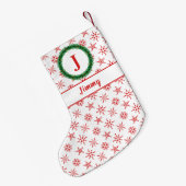 Wreatemonogram Jouw naam White en Red Snowflakes Kleine Kerstsok (Achterkant (Hangend))