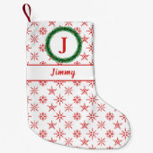 Wreatemonogram Jouw naam White en Red Snowflakes Kleine Kerstsok (Voorkant)