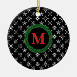 Wreatemonogram Jouw naam White Yellow Snowflakes Keramisch Ornament