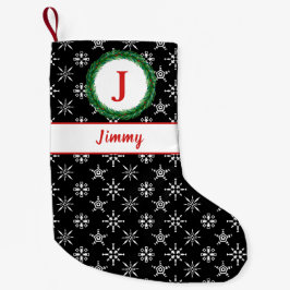 Wreatemonogram Jouw naam zwart & witte sneeuwvlokk Kleine Kerstsok