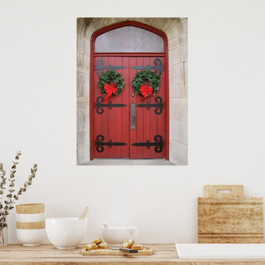 Wreaten op rode klepafdruk poster (Keuken)