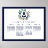 Wreater Anchor Monogram Navy Wedding Seating Chart Poster (Voorkant)