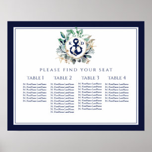 Wreater Anchor Monogram Navy Wedding Seating Chart Poster