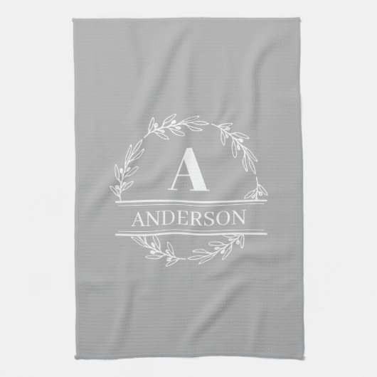 Wreater familienaam Monogram White Grey Theedoek (Verticaal)