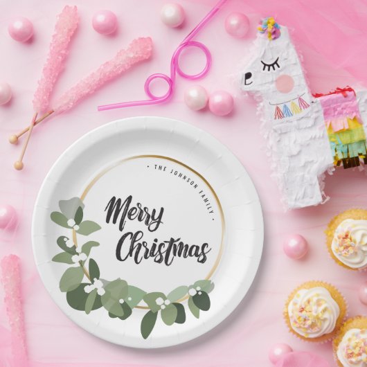 Wreater Green FAMILY Merry Kerstfeestdag Papieren Bordje (Feest)