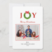 Wreater met "JOY" kerstfeestfoto Feestdagenkaart (Voorkant)