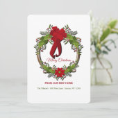 Wreater met Red Bow Holiday Moving Announding Kaart (Staand voorkant)