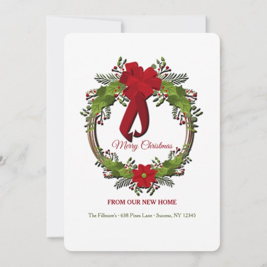 Wreater met Red Bow Holiday Moving Announding Kaart (Voorkant)