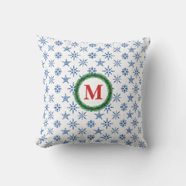 Wreater Monogram Blue Snowflakes White Background Kussen