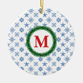 Wreater Monogram Jouw naam Blue Snowflakes White Keramisch Ornament