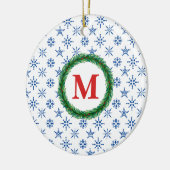 Wreater Monogram Jouw naam Blue Snowflakes White Keramisch Ornament (Links)