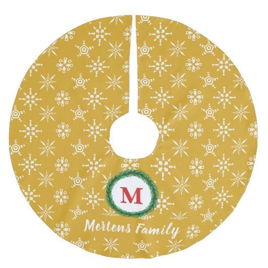 Wreater Monogram Jouw naam Gold en witte sneeuwvlo Kerstboom Rok (Voorkant)