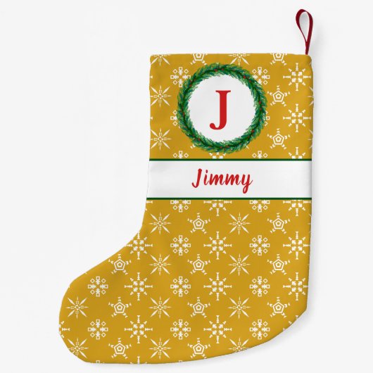 Wreater Monogram Jouw naam Gold en witte sneeuwvlo Kleine Kerstsok (Achterkant)