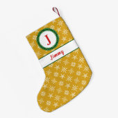 Wreater Monogram Jouw naam Gold en witte sneeuwvlo Kleine Kerstsok (Achterkant (Hangend))