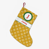 Wreater Monogram Jouw naam Gold en witte sneeuwvlo Kleine Kerstsok (Voorkant (Hangend))