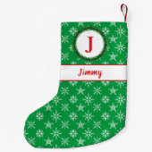 Wreater Monogram Jouw naam Groene & Witte Snowflak Kleine Kerstsok (Achterkant)