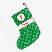 Wreater Monogram Jouw naam Groene & Witte Snowflak Kleine Kerstsok (Achterkant (Hangend))