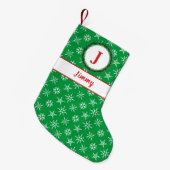 Wreater Monogram Jouw naam Groene & Witte Snowflak Kleine Kerstsok (Voorkant (Hangend))