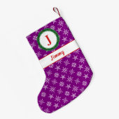 Wreater Monogram Jouw naam Paarse witte sneeuwvlok Kleine Kerstsok (Achterkant (Hangend))