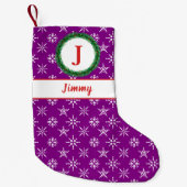 Wreater Monogram Jouw naam Paarse witte sneeuwvlok Kleine Kerstsok (Voorkant)