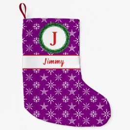 Wreater Monogram Jouw naam Paarse witte sneeuwvlok Kleine Kerstsok